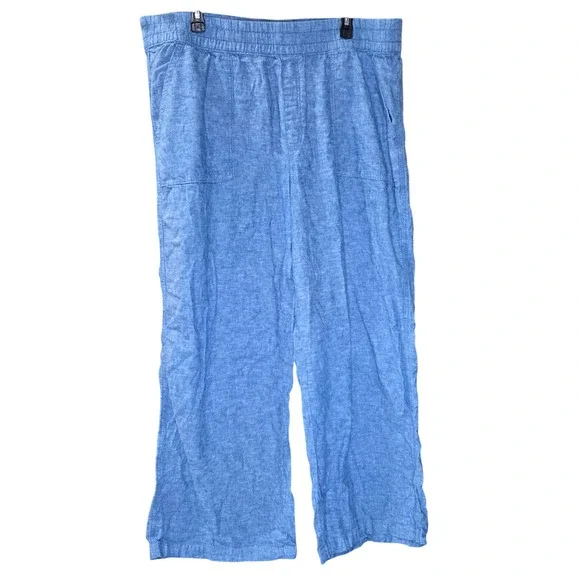 St John's Bay Linen Blend Pants Wide Leg Pull On Casual Comfy Blue XXL - Picture 1 of 3